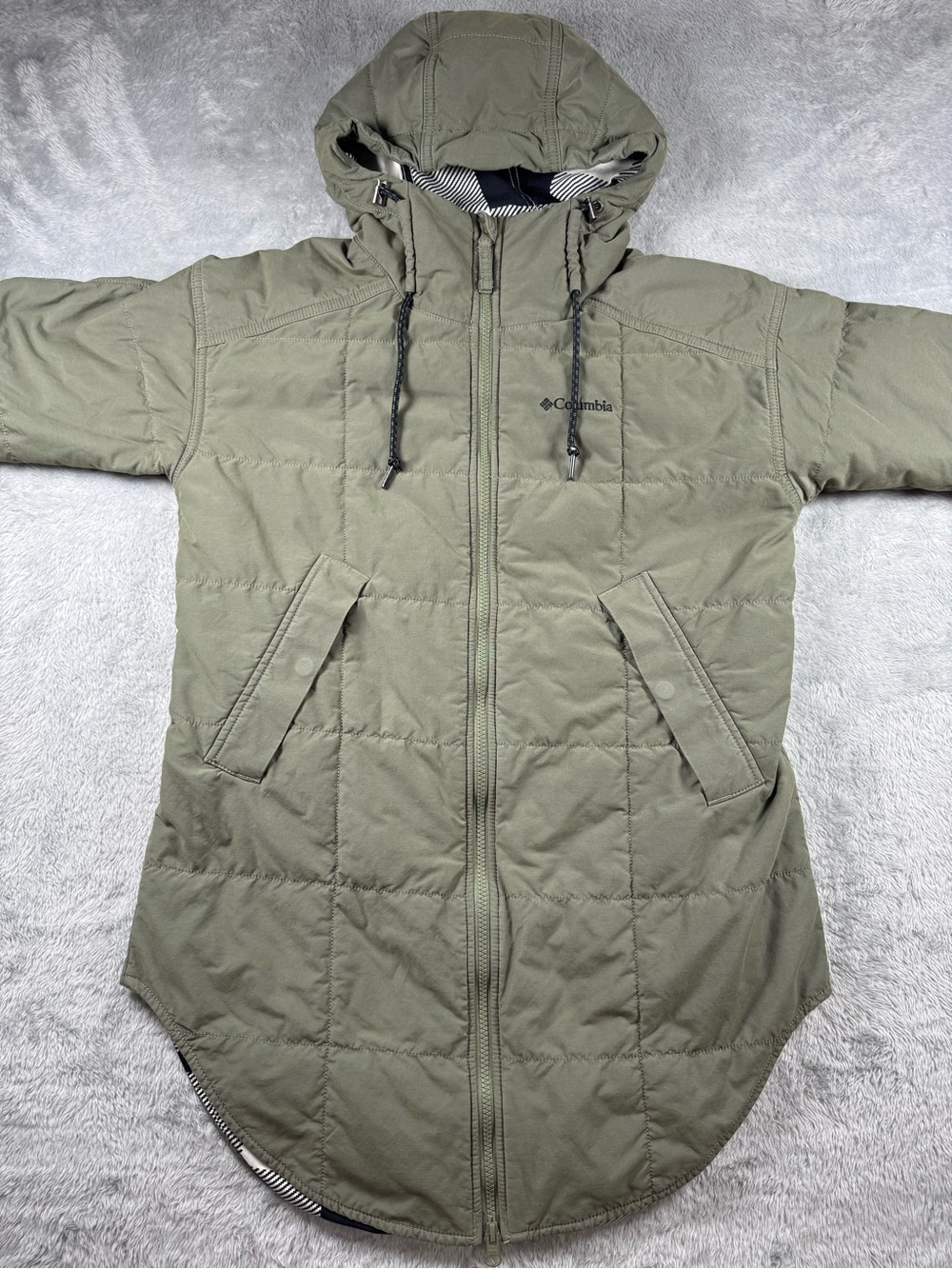 Columbia XS Olive Insulated Hooded Parka Plaid Lined Jacket - Picture 3 of 11